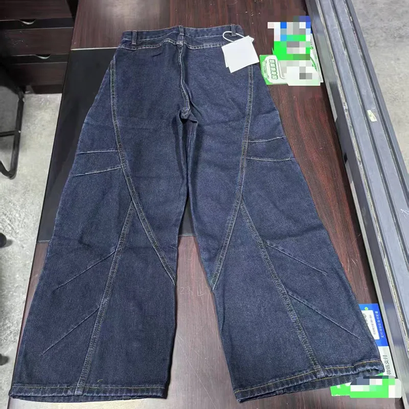 MWJLPWQ Celana Jeans Denim Asli Model Lubang Kancing Longgar Gaya Machete Celana Panjang Kasual Pria High Street Model Kaki Lebar Musim Gugur 2025 Fashion11967
