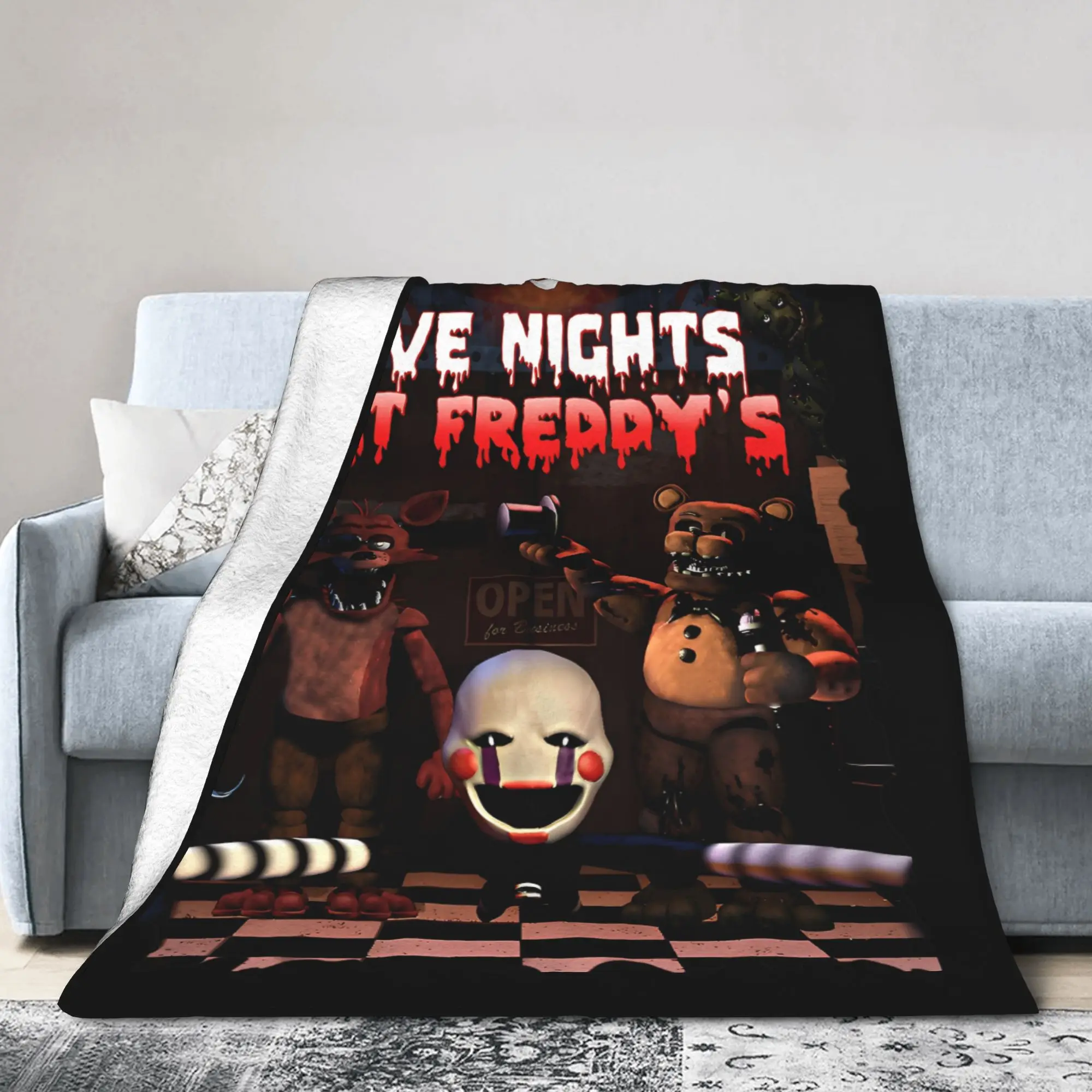 Halloween Five Nights Horror Game Blanket Coral Fleece Plush Textile Decor Breathable Throw Blankets for Home Outdoor Rug Piece