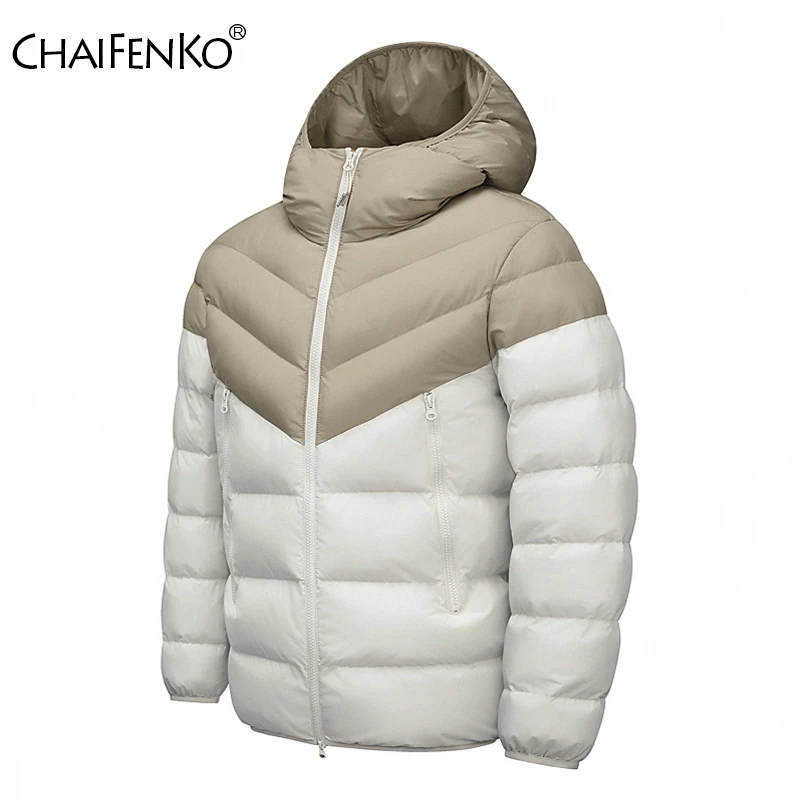 

Winter Windproof Color Block Men Tops New Fashion Comfort Thickening Casual Parka Outdoors Simplicity Versatile Hooded Coat Men