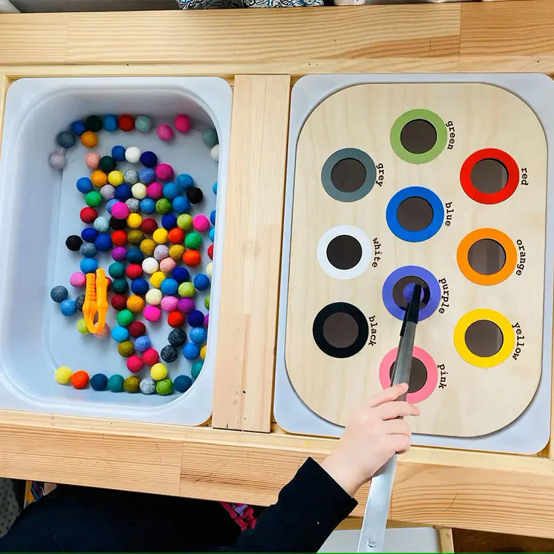 Children Montessori Sensory Tray Board Game Wooden Color Sorter Parish Open Learning Movement Training Educational Puzzle Toys