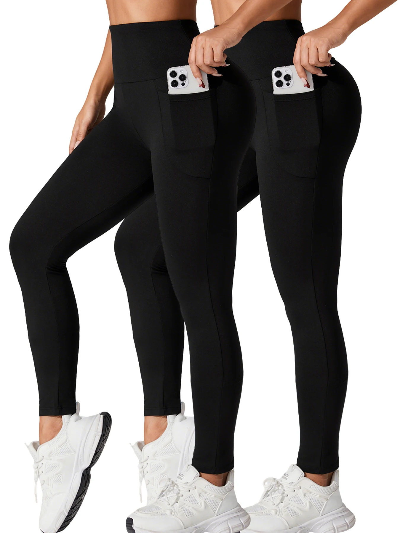 

2 Pack Super Soft Sports Leggings With Pockets For Women High Waisted Workout Yoga Running Tight Pants Push Up Gym Fitness