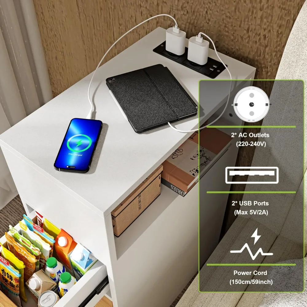 Mesita Noche Estrecha 3 كاجونز 25x45x70 سم مع Enchufes Blanco #3