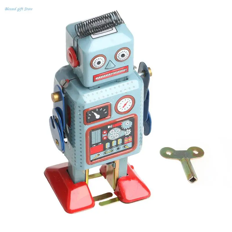 Vintage Mecânico Clockwork Wind Up Walking Robot Tin Toy Coleção presentes para crianças