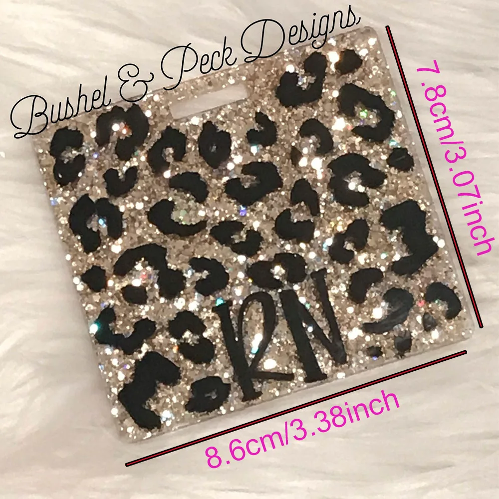 Leopard Badge Buddy: Glitter ID Tag, Gold Leopard Print Badge Holder, Cute Badge Accessory for Work & School