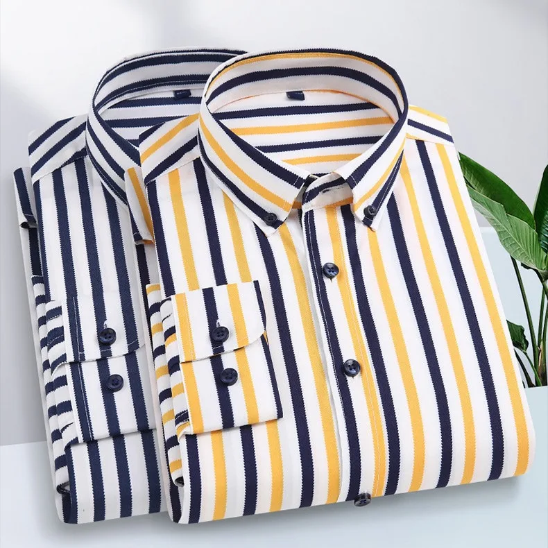 2024 New Stretch Long Sleeve Shirt Men\'s Stripe Korean Slim Shirt Business Casual Non-Ironing Comfortable Formal Work Wear Shirt