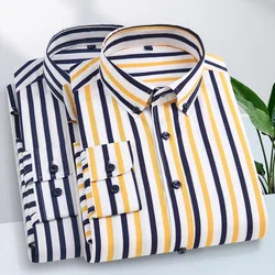 Camisa coreana de manga comprida justa masculina, camisa casual para negócios, sem engomar, roupa confortável para trabalho formal, listra, nova, 2024