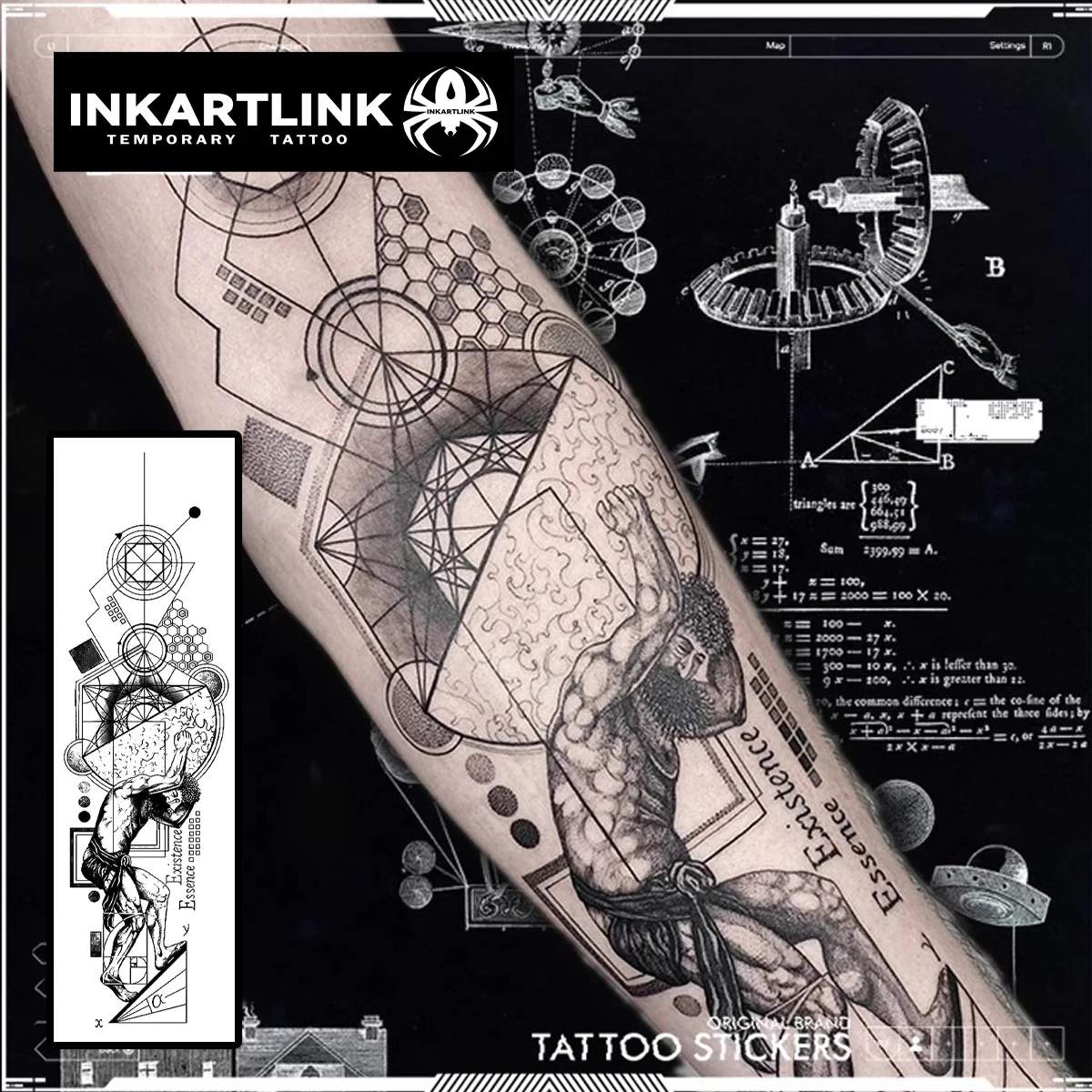 Geometric Design Temporary Tattoo,Lasts To 15 Days New Technology Magic Waterproof Semi Permanent Sticker.