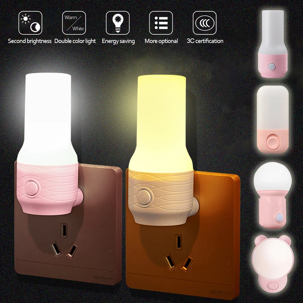 2 Light Color EU Plug-in LED Night Light Baby Room Sleep Lamp Kids Bedroom Socket Lights Energy Saving Cute Corridor Lighting