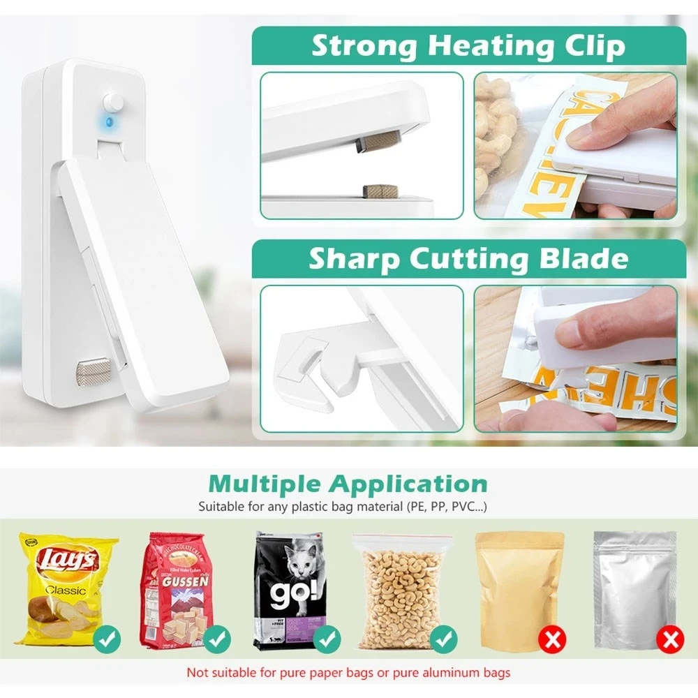Rechargeable Plastic Package Sealer, Mini Close Bags Portable Sealing Machine, Heat Thermal Bag Sealer, Storage Food, Kitchen - view 5