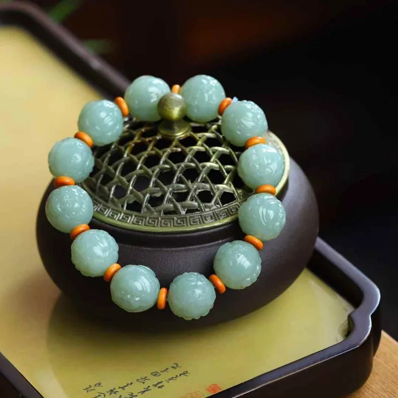 Natural Hetian Jade Qie Mo Blue Old Material God Of Wealth Bracelet With Certificate