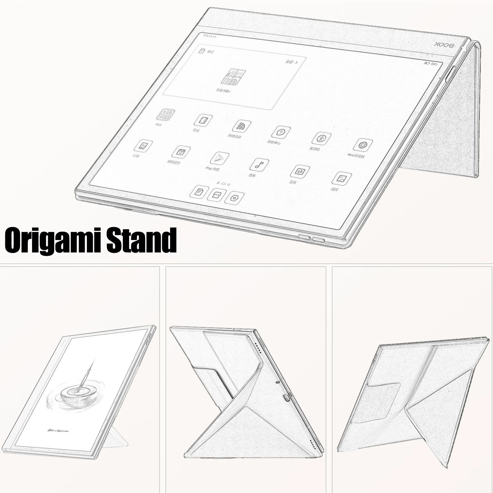 Etui z podstawką w stylu origami do Boox Note Air 6C/Boox Note Air 5 C |   z automatycznym trybem uśpienia/aktywacji |   Projekt z klamrą w kształcie pióra |   Magnetyczna obudowa z ekoskóry — zdjęcie produktu 5