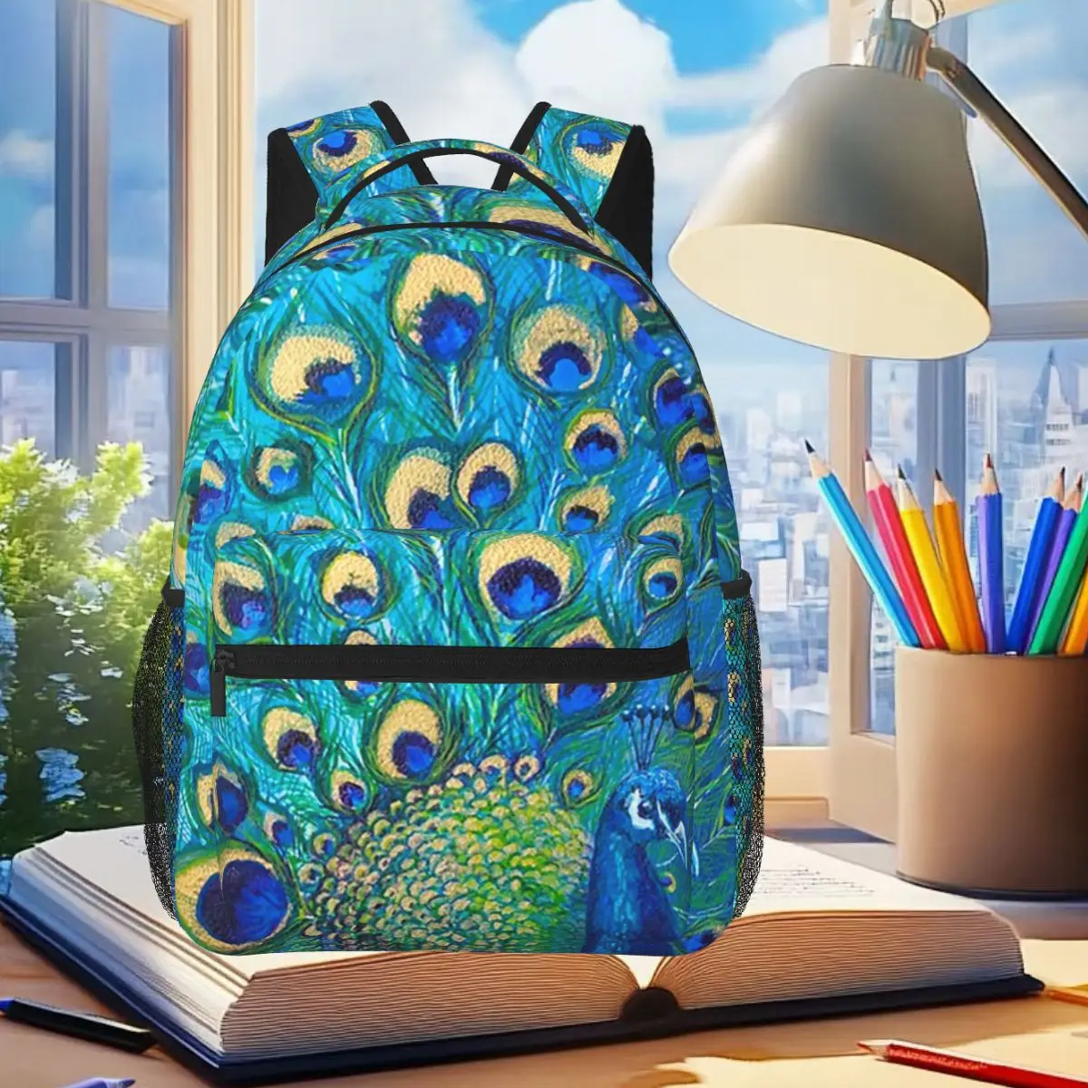 

Peacock Blue Peacock Illustration Backpack Student Boys Girls BookBag Children School Bag Computer Shoulder Bags for Men Women