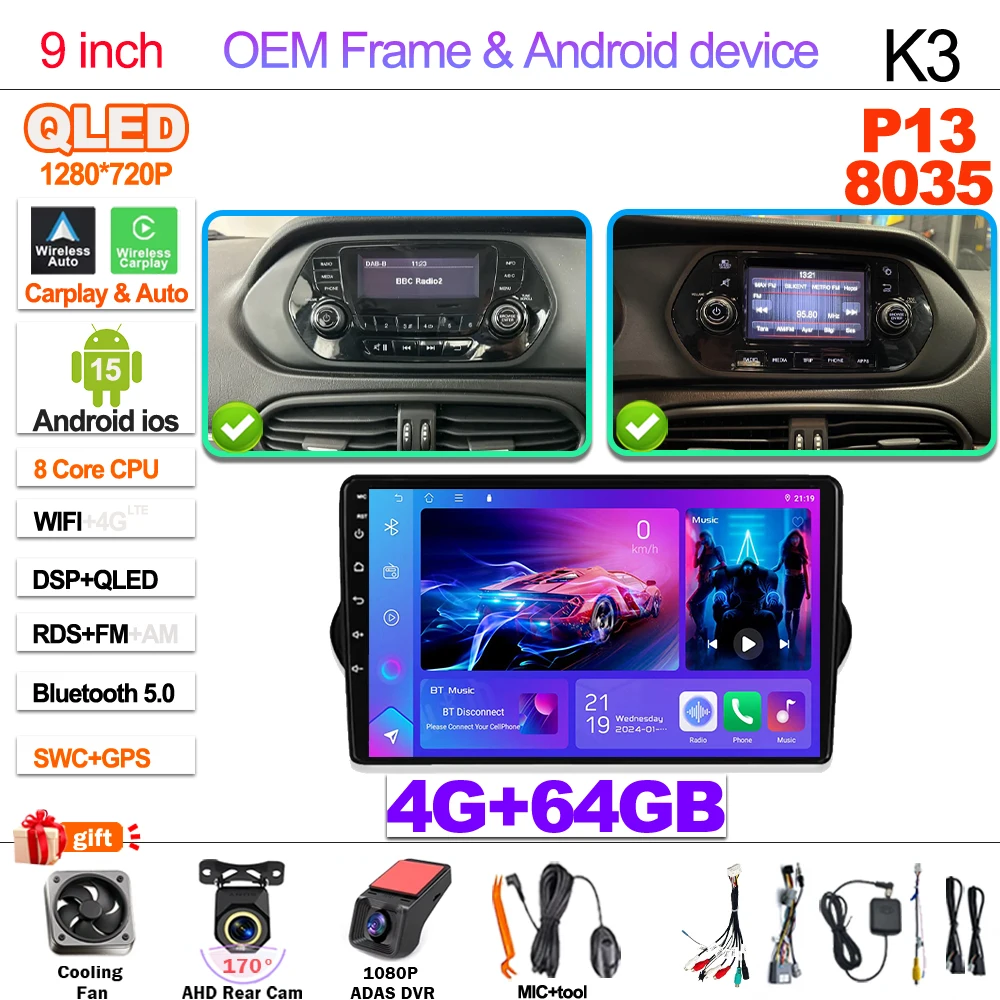 Android 15 Voor Fiat Tipo Egea 2015-2023 2din Head Unit Carplay Auto Radio Multimedia Speler GPS Stereo GEEN 2DIN DVD Wifi 5G