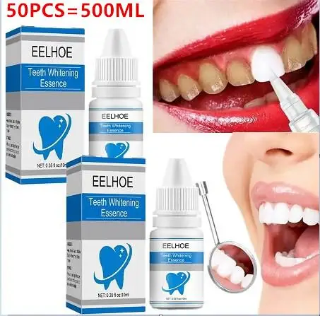 

50PCS 10ml Teeth Whitening Essence With Swabs Teeth Brightening Bleaching Serum Effect Remove Plaque Stain Oral Cleanser