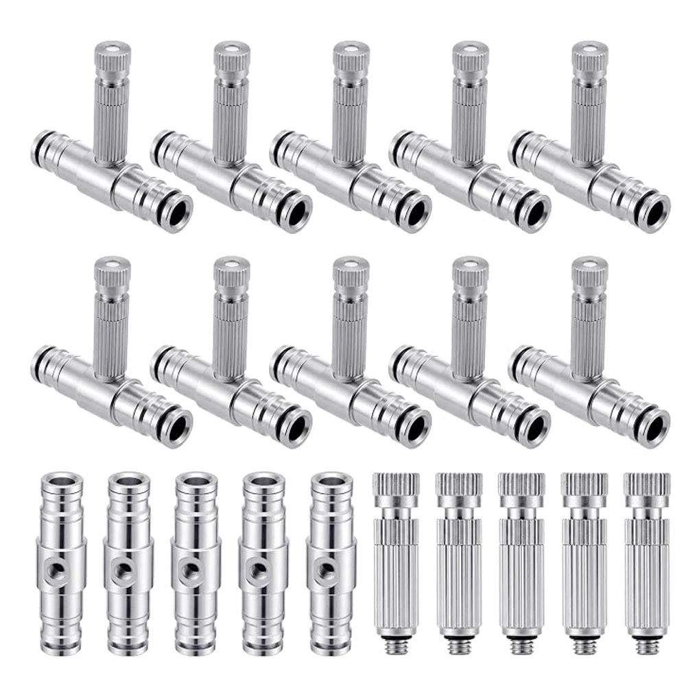 10pcs 1/4″ Slip Connectors & 10pcs Misting Nozzle Fogging Sprayer for Landscaping Cooling Watering Humidification