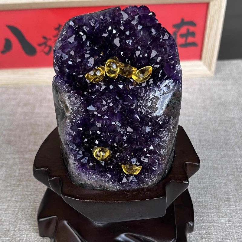 

Natural agate crystal cornucopia ornament rough stone amethyst cave home office