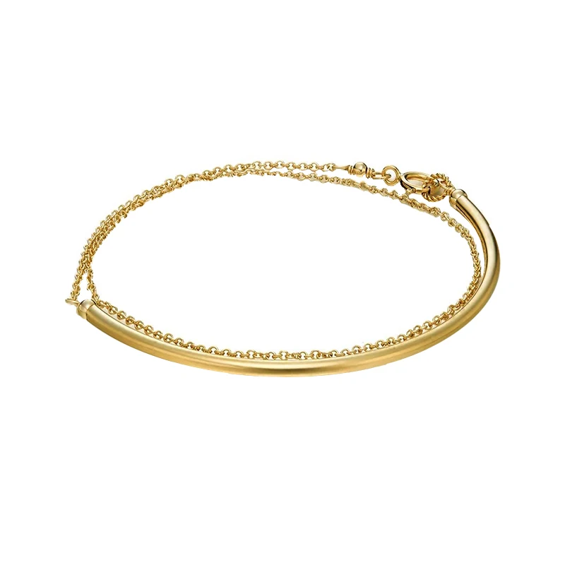 ANENJERY Gold Color New Simple Minimalist Slim Curved Semi-circular Multi-layer Chain Bracelets For Women