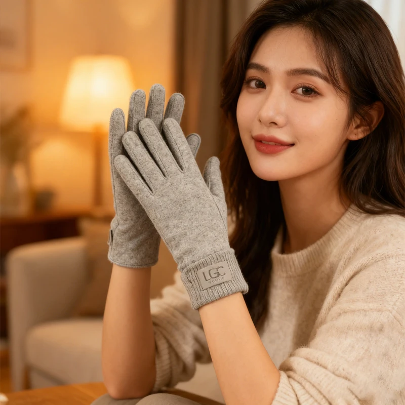 Winter Cashmere Gloves Women's Gloves Warm Windproof Winter Gloves Fashion Simple Solid Thicken Outdoor Cycling Drive Glove