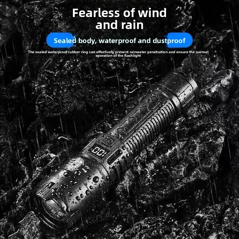 متعددة الوظائف التكبير مصباح يدوي رقمي مشرق USB شحن سعة كبيرة في الهواء الطلق تسلق الجبال التخييم الإضاءة