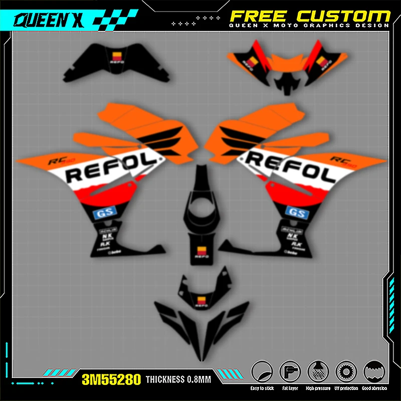 

Queen X MOTOR Graphics Decals Stickers Kits For KTM RC 250 390 2017 2018 2019 2020 Motorcycle Accessories Numer Name Custom 006