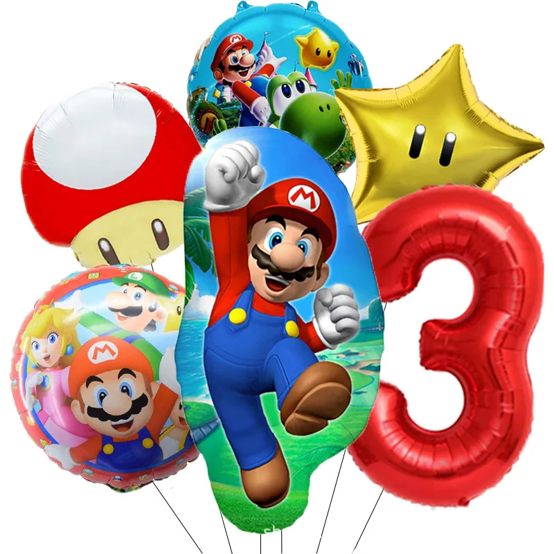 

Hot New 6pcs Marios Numbers Balloon Birthday Party House Background Decoration Cartoon Super Brother Game Aluminum Film Balloon