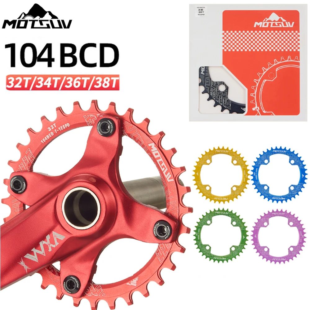 MOTSUV Oval Round Bicycle Crank & Chainwheel 104BCD Wide Narrow Chainring 32T/34T/36T/38T Crankset MTB Bike Bicycle Parts