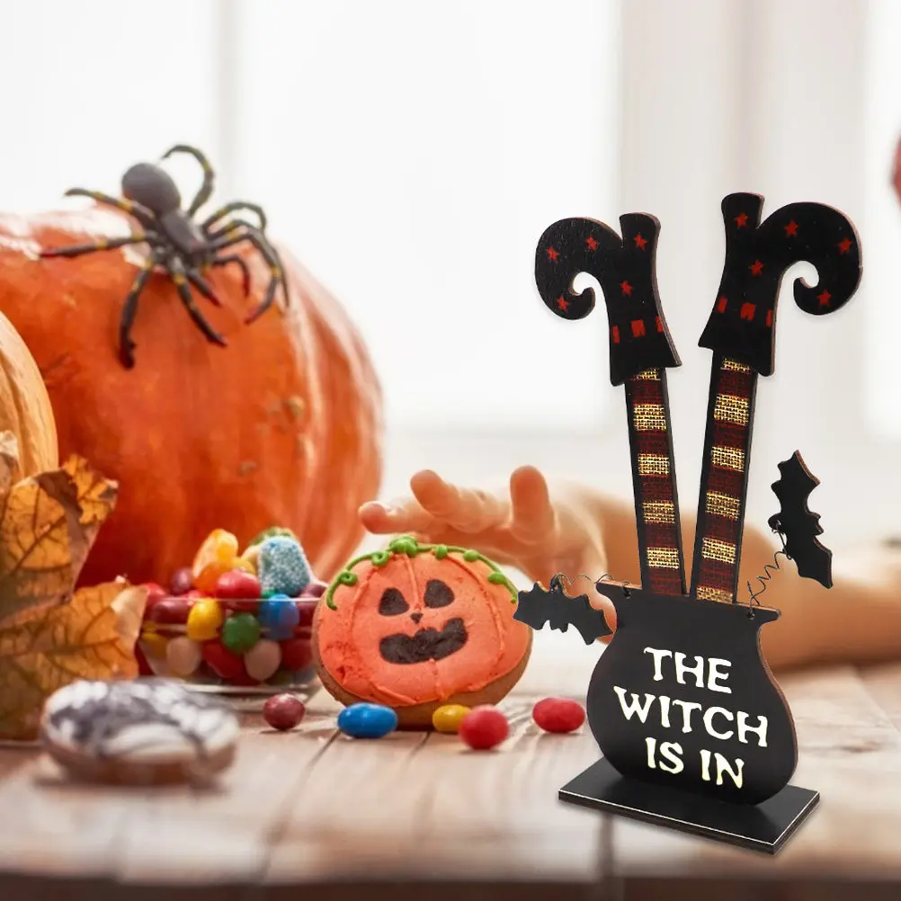 1Pcs Space Saving Wooden Witch Prop Halloween Ornament Prop Creative Festival Decor for Home Party Bar Club Haunted House Scene