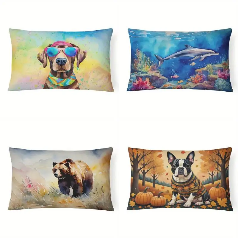Cool Retro Dog Lumbar Pillow Cover Suitable For Sofa Bedroom Car Pillow Cover Cushion Rectangular Back Cushion