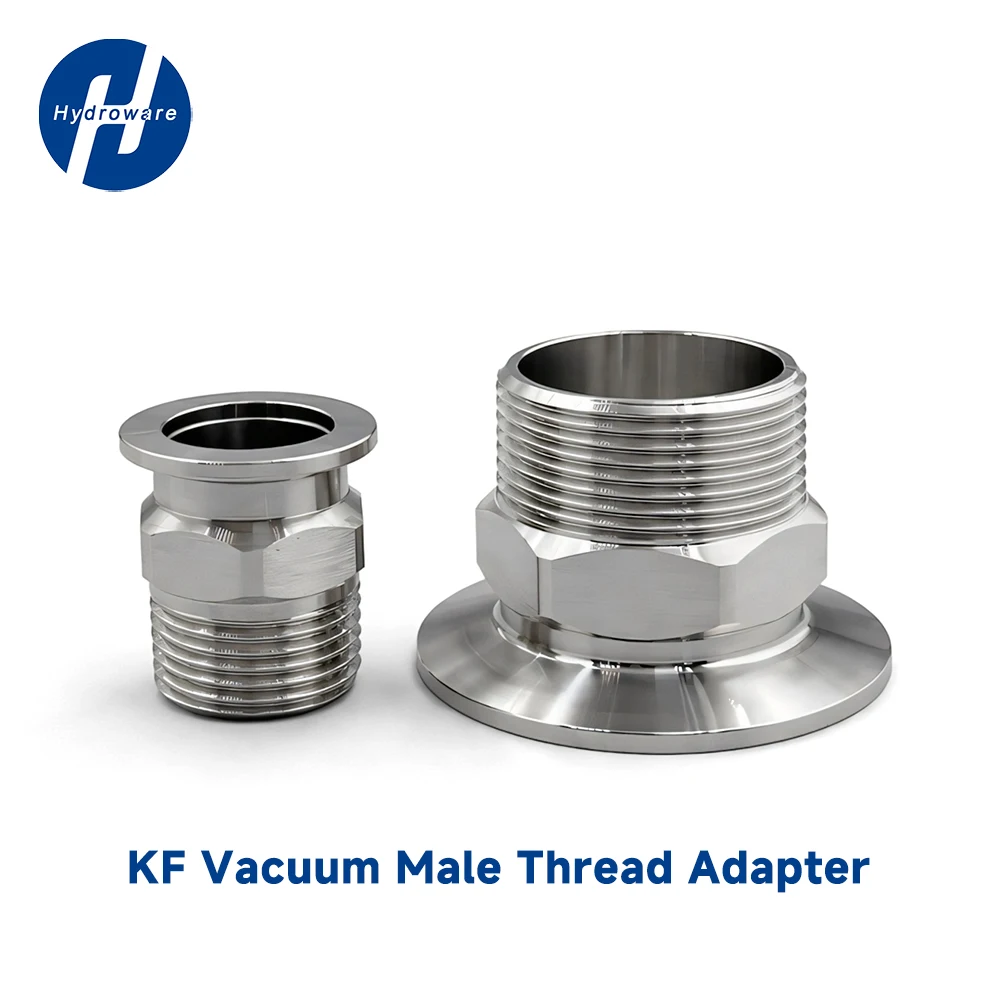 304SS KF Vacuum Adapter Hex Male Thread Flange Clamp, High Vacuum Leakproof Fitting for KF10/16/25/40/50 Pipe Connection