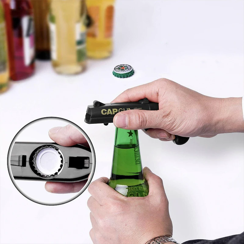 Creative Can Opener Spring Cap Catapult Launcher Gun Shape Bar Tool Drink Opening Shooter Beer Bottle Opener Kitchen Gadget Set