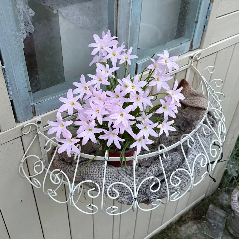 Gardening groceries wrought iron potted plants wall hanging balcony window sill lace woven wall hanging flower basket rack