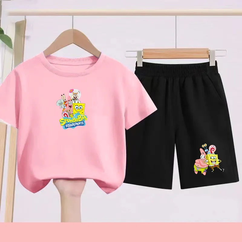 

Summer cartoon mini baby print children's T-shirt (3-12years old) two-piece set (short sleeve +short pants) casual sports outfit