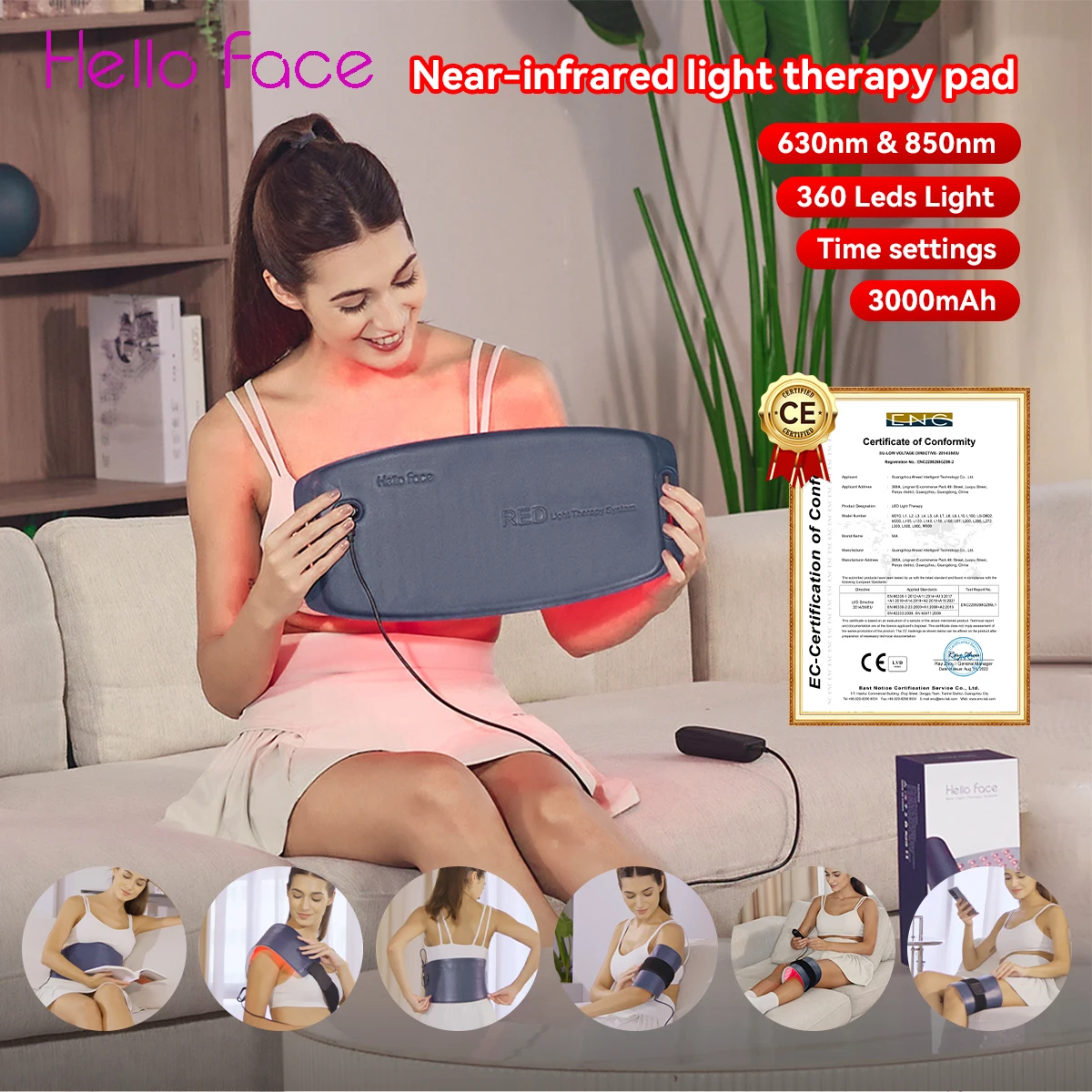 Hello Face L120 Nahinfrarot-Rotlichttherapiekissen LED 630 nm 850 nm Therapiegürtel Körper