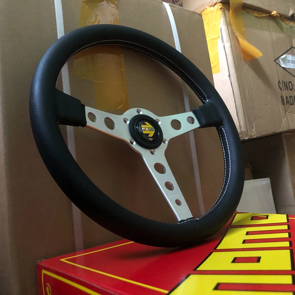 14Inch Racing MOMO Prototipo Steering Wheel Drift Car Rally JDM MOMO Leather Steering Wheel Volantes For VW BMW HONDA TOYOTA