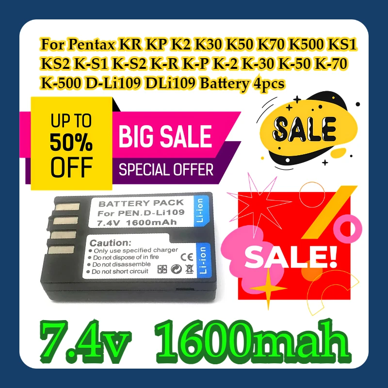 Для Pentax KR KP K2 K30 K50 K70 K500 KS1 KS2 K-S1 K-S2 K-R K-P K-2 K-30 K-50 K-70 K-500 D-Li109 DLi109 Аккумулятор 4 шт. Для Pentax KR KP K2 K30 K50 K70 K500 KS1 KS2 K-S1 K-S2 K-R K-P K-2 K-30 K-50 K-70 K-500 D-Li109 DLi109 Аккумулятор 4 шт.