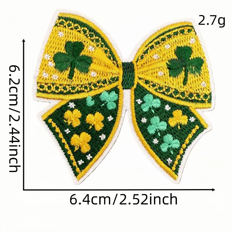 New Irish Festival Clover Bow Sew Iron on Embroidery Patch Stickers Applique for Clothes T-shirt Scarf Hat Bags Ipad Bicycle