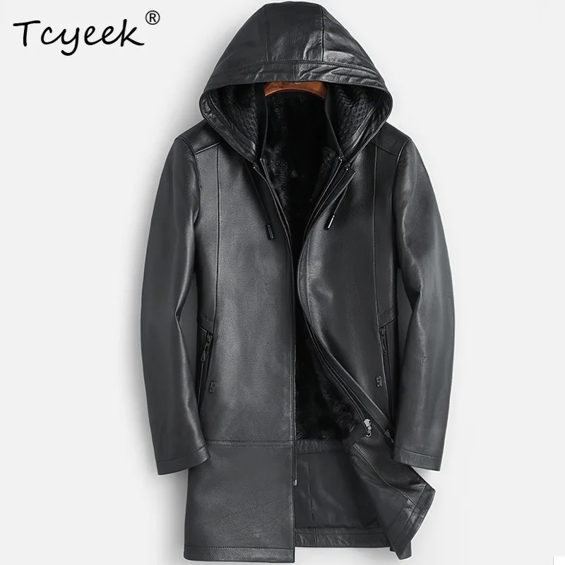 

Tcyeek Мужская куртка из натуральной кожи из натуральной козьей кожи 2025 Деловые повседневные мужские пальто Шуба из норки Пальто средней длины Jaqueta Couro
