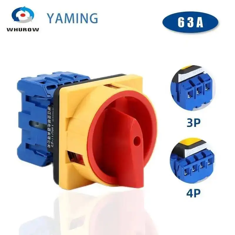 YMD11-63A Isolator Switch 3/4P Main Rotary Select Pad Lock On-off Power Control Circuit Motor Silver Contact Replace LW30