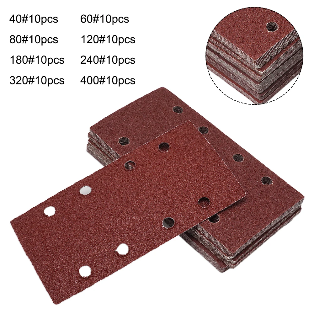 80pcs 8-hole Rectangular Flocked Sandpaper Back Fleece Sheet For Sander 93x185mm Sandpaper For Mouse Sander Multi-Sander