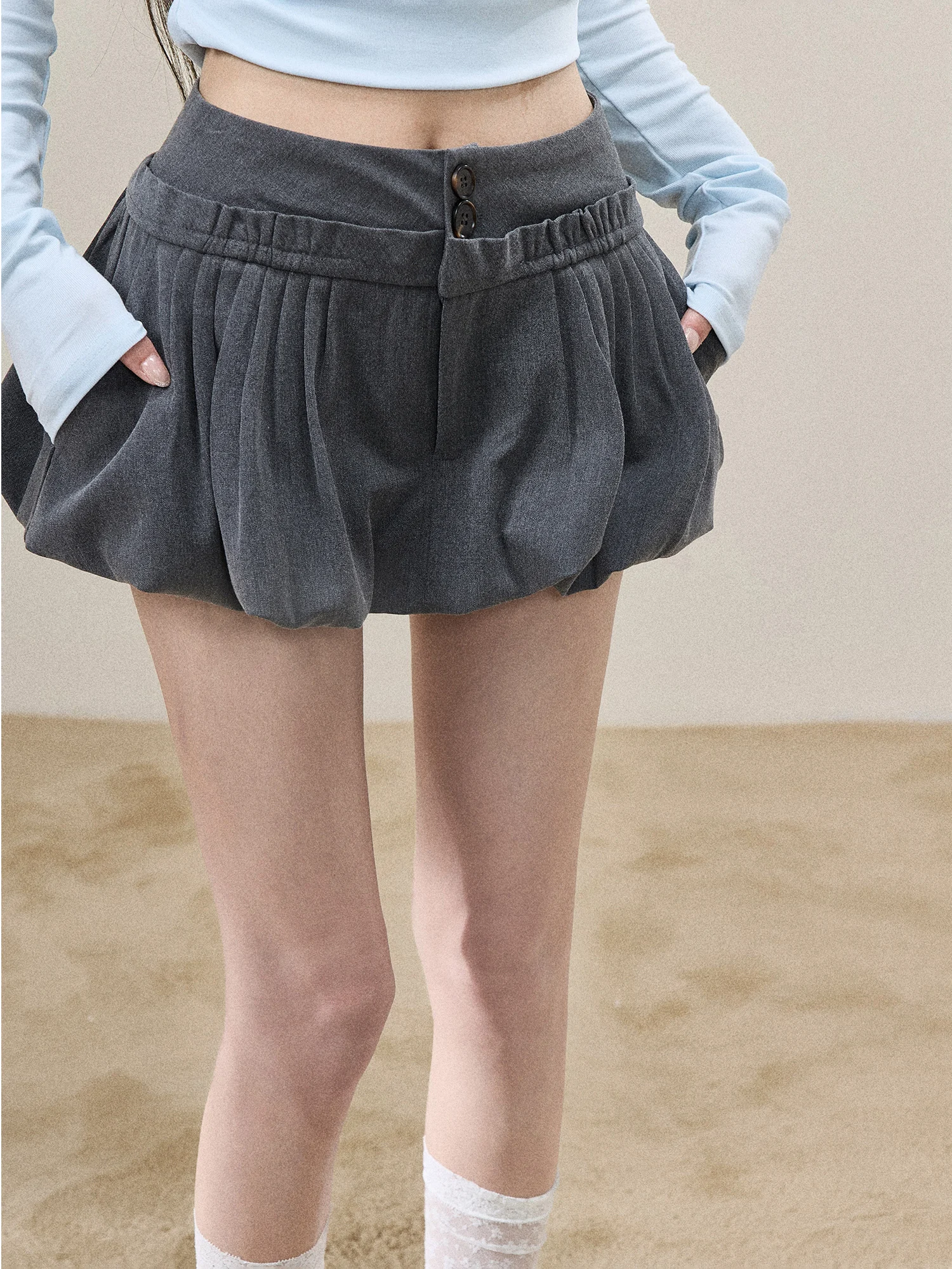 Gray High Waist A-Line Flower Bud Skirt Women's Spring Summer New Short Skirt BBT Sweety Miu Series Soft Comfortable Half-length