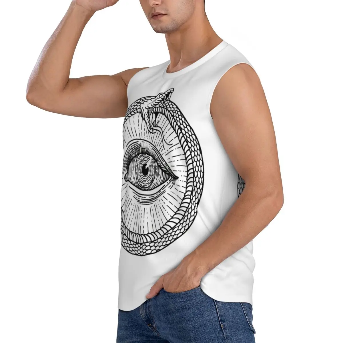 Esoteric Illustration Of Ouroboros Snake Men Sleeveless Tank Tops Quick Dry Breathable Gym Fitness Running Summer Sport Vest
