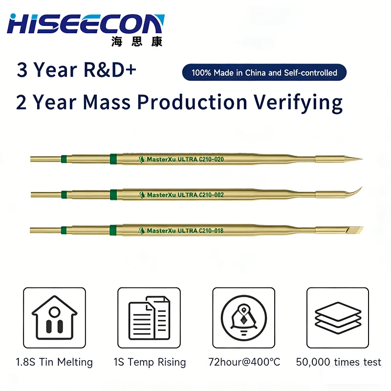 MasterXu ULTRA C210 Soldering Iron Tip 1.8S Fast Heating 50000 Times Test Lead-Free Compatible with JBC AIXUN Soldering Station