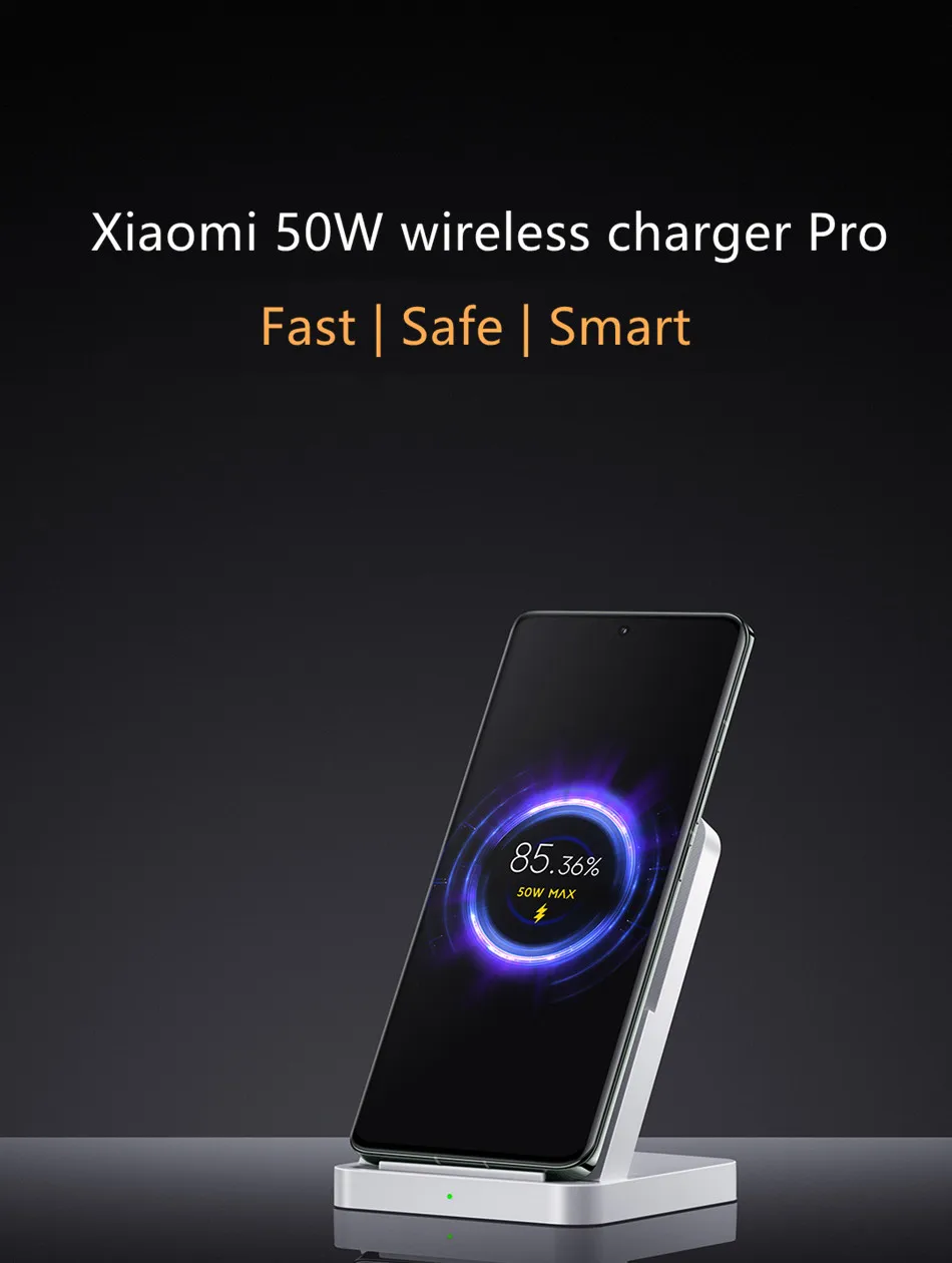 Xiaomi Mi 50W Wireless Charger Pro Vertical Air Cooling Fast Charging For Xiaomi 17/15/14/13/12 Series For iPhone Series