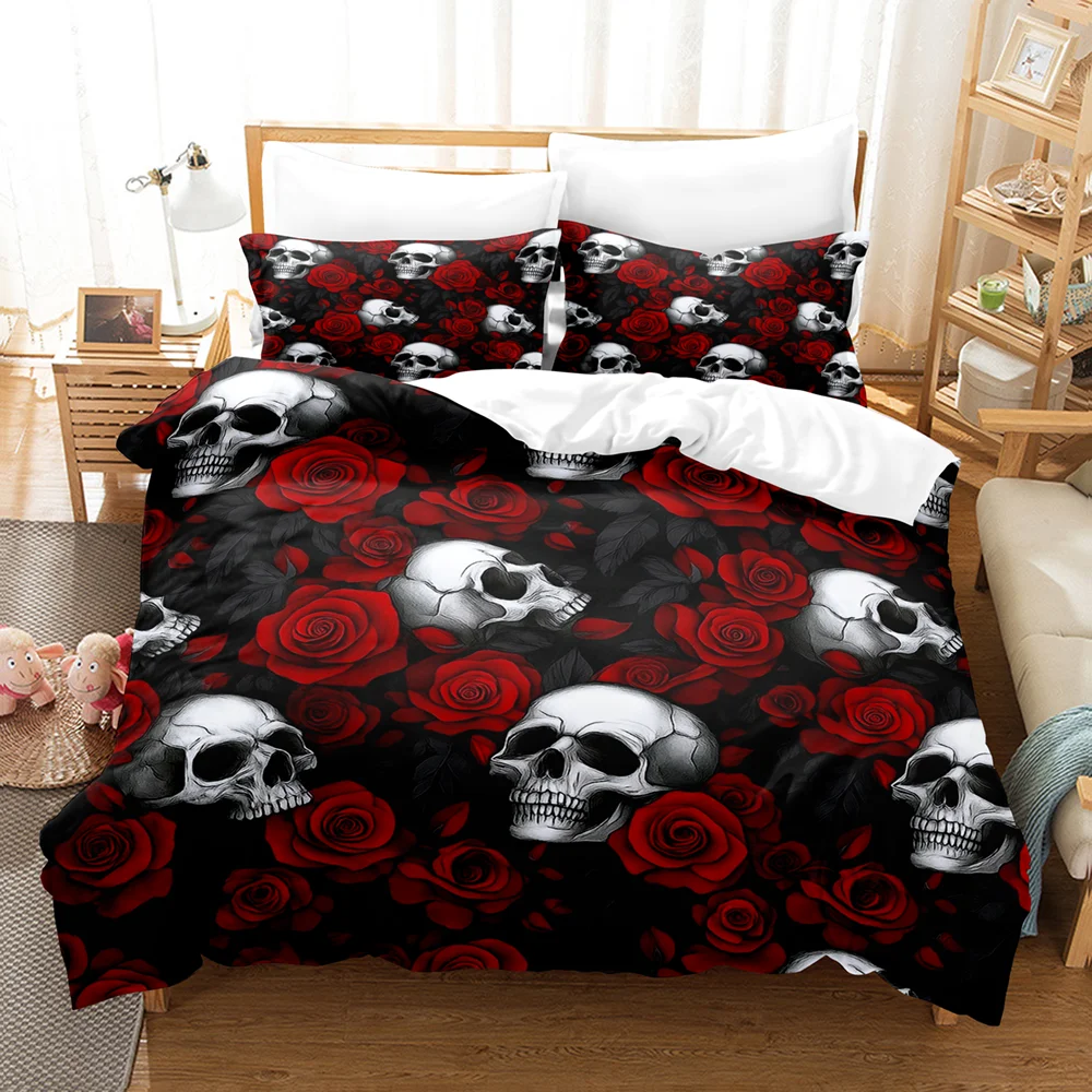 Happy Halloween Bedding Set 3D Digital Printing Skull Comforter Cover Set (No Core) Duvet Cover Set Halloween Decor
