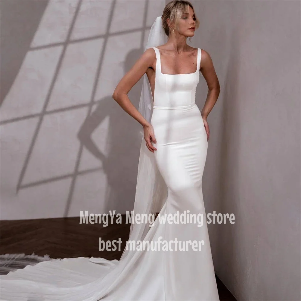 ZHUISHU Semplice Sirena Treno Abito Da Sposa Donne Della Cinghia di Spaghetti Aperto Indietro Colletto Quadrato Abito Da Sposa Abiti Da Noiva Personalizzato