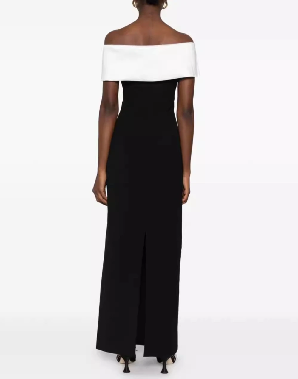 Black Slash Neck Elegant Split Long Dress Women Summer High Waisted Chic Vestidos Bodycon Runway Design Streetwear Clothing Lady
