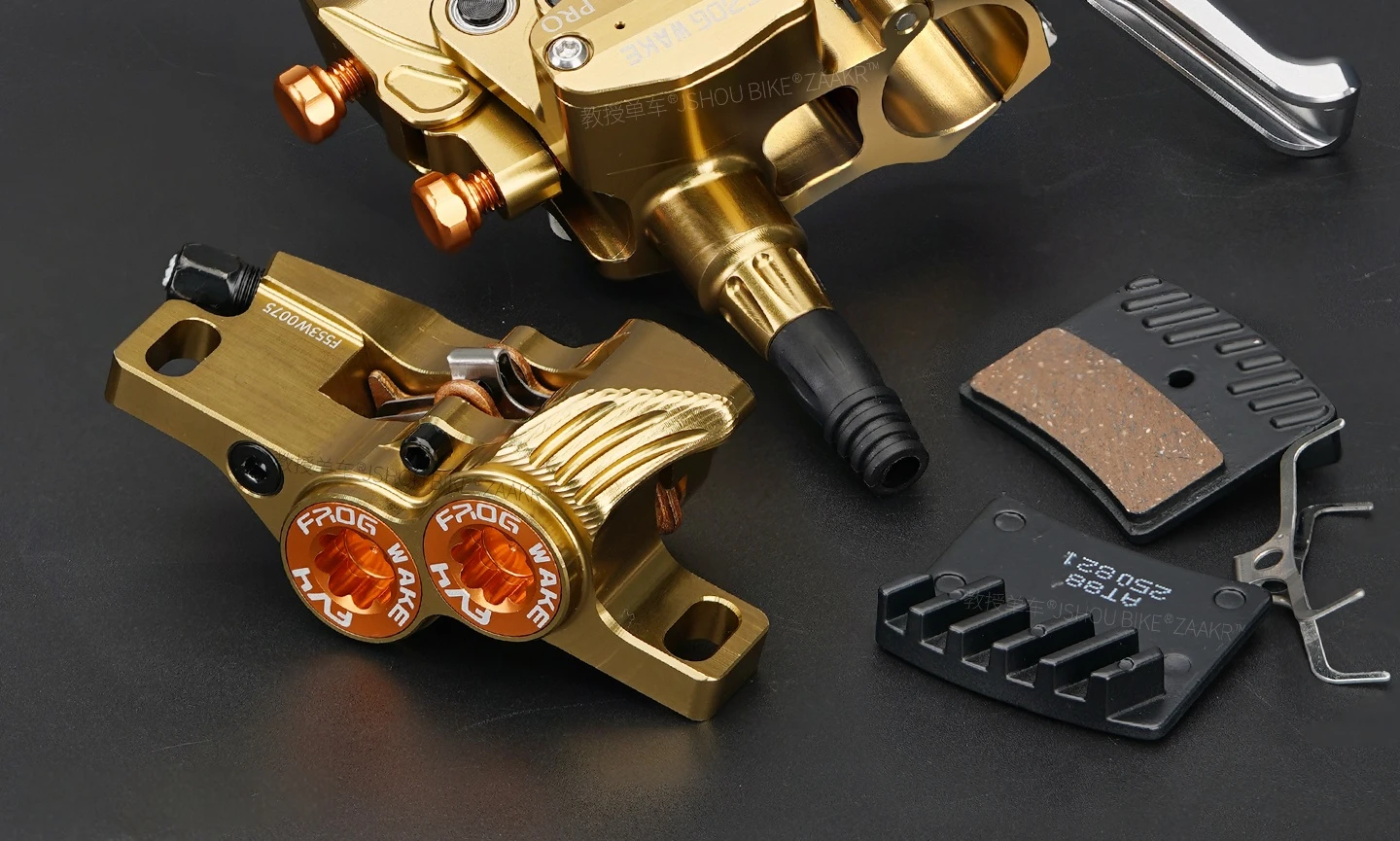 FROG WAKE F-PRO Gold / Silber / Grau / Schwarz 4-Kolben Hydraulisches Scheibenbremsen-Kit Split-Typ für SURRON LIGHT BEE, MTB, Motorrad – Detail 4