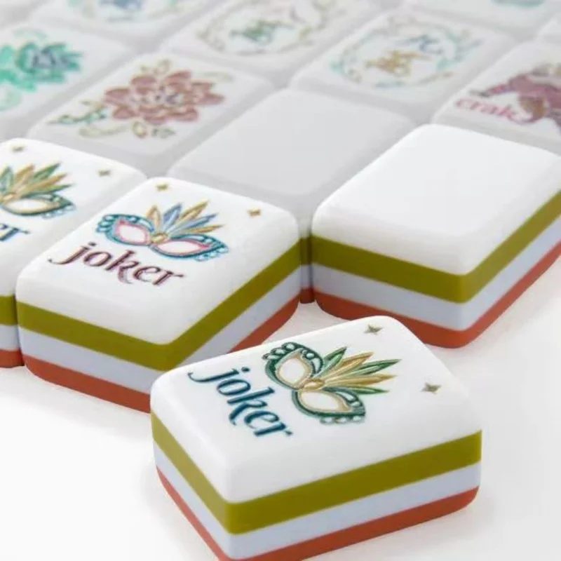 Customized 4-Layer American Mahjong Cards 160 Acrylic Tiles Mahjong Set with Print Vintage Pattern for Family Party Game S97b8f30db8f643bcaa16656c294a8a218