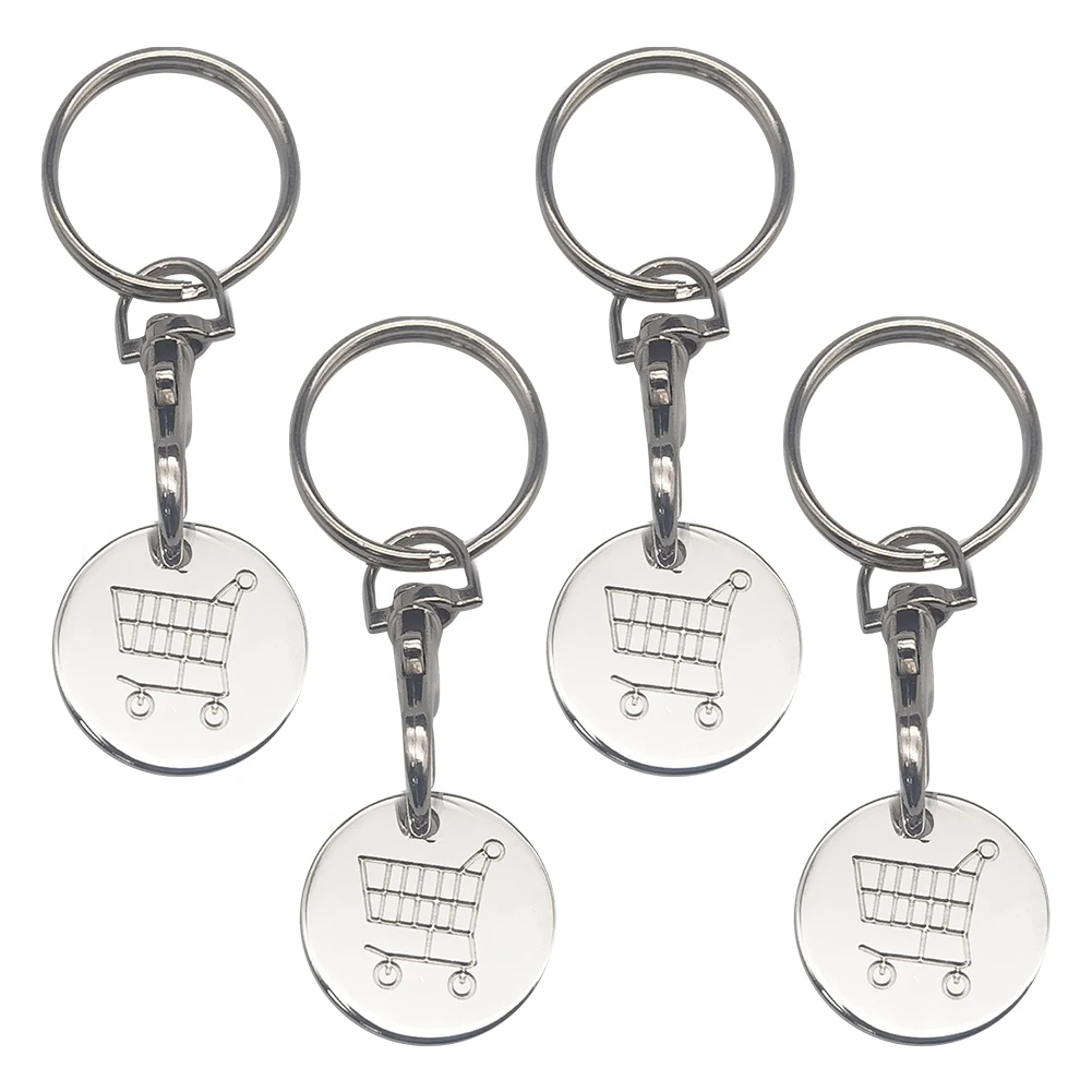 4pcs Shopping Trolley Remover Key Ring Token Chip With Carabiner Hook Practical Metal Portable Universal