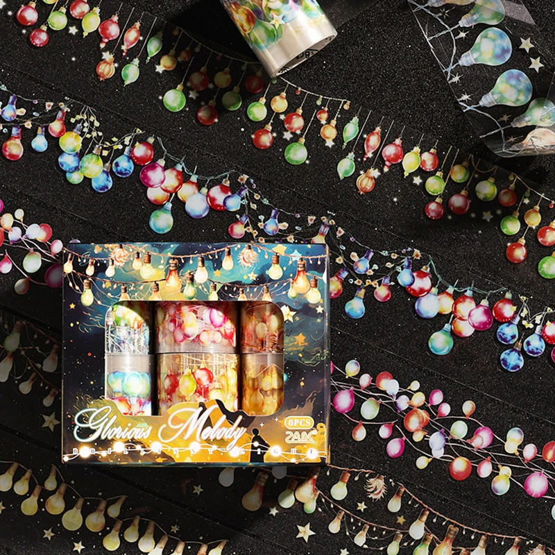 6 rolls - Light and Shadow Dreaming PET Tape, Film Cutting Tape, Landscape Accounting Tape, DIY Scrapbook, Handicraft, Notebook